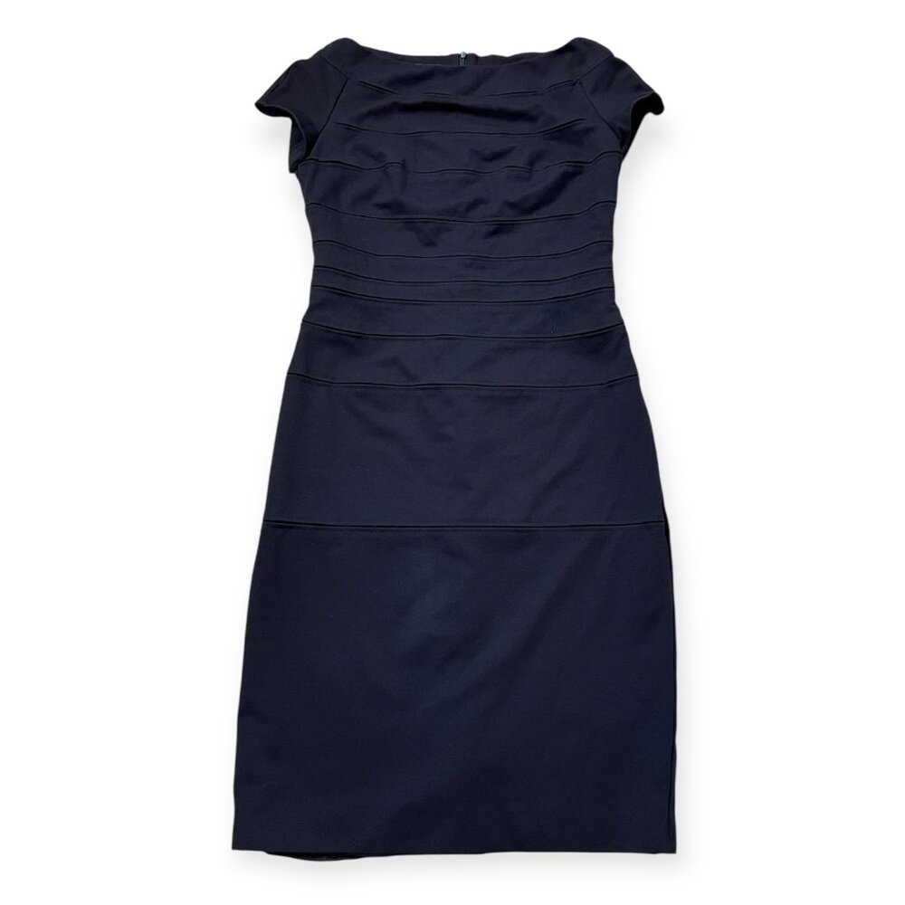 Escada Black Sheath Dress 40/M Cap Sleeve Cocktail Career Party Classic Stretch - Picture 2 of 13